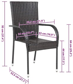Cadeiras de exterior empilháveis 2 pcs vime PE castanho