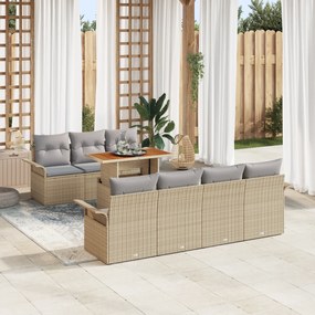 Conjunto de Sofá de Jardim vidaXL 8 Peças com Almofadas Bege Rattan Po