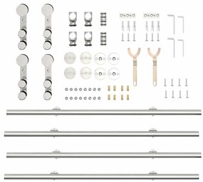 Kit ferragens p/ porta deslizante 183cm aço inoxidável prateado