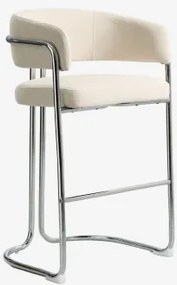 Banqueta Alta Com Encosto Estofado E Estrutura Em Ferro Zantria ↑75 Cm & Chenille Bege Creme - Sklum