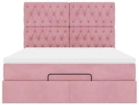 Estrutura de cama otomana com colchões 140x190 cm veludo rosa