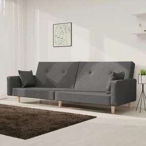 337320 vidaXL Sofá-cama 2 lugares com duas almofadas tecido cinzento-claro