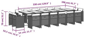 17 pcs conjunto de jantar p/ jardim c/ almofadões vime PE preto