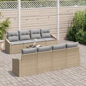Conjunto de Sofás de Jardim 7 Peças com Almofadas Bege Rattan PE