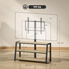 Móvel para televisão com suporte para televisores de 32 a 70 polegadas, prateleiras abertas, ângulo ajustável de 35°, 108 x 41 x 135 cm, efeito de mad