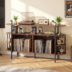 Móvel para Discos de Vinil, 140 x 40 x 76,5 cm, Estação de Carregamento Integrada, Castanho+Preto