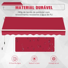 Toldo de alumínio manual dobrável com manivela para pátio Varanda Jardim e terraço Tecido de poliéster 280g / m² - Vermelho - 4x2.5m