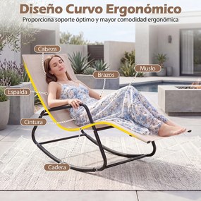 Cadeira baloiço com braços e Estrutura metálica – Poltrona de relaxamento para pátio ou terraço, bege