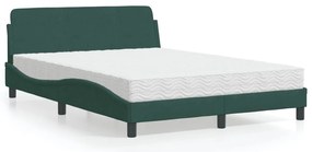 Cama com colchão 140x190 cm veludo verde-escuro