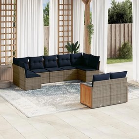 vidaXL 9 pcs conjunto sofás p/ jardim c/ almofadões vime PE cinzento