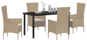 Conjunto de Jantar para Jardim vidaXL com Acolchoados Bege de Rattan