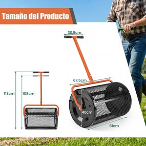 Espalhador de composto para Jardim de 31 cm com rolo para turfa e cabo em T ajustável em altura, com cesto de malha metálica para jardim ou relvado, L