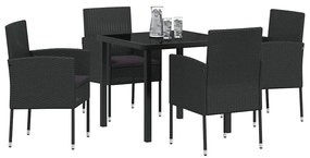 Conjunto de Jantar de Jardim com Almofadas Preto Rattan Poliéster