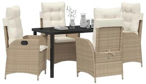 Conjunto de jantar de jardim com 5 peças e almofadas bege em rattan si