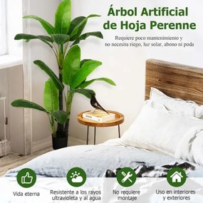 Palmeira artificial de imitação tropical de 150 cm com 18 folhas grandes e vaso de cimento Planta verde realista para escritório em casa Verde