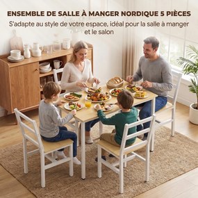 Conjunto de Mesa de Jantar e 4 Cadeiras, 108 x 60 x 75 cm, Encosto de Ripas, Cor Carvalho