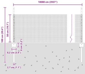 Cerca de Fio Soldado com 44 Postes U Verde 0.5x100 m Aço