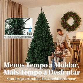 Árvore de Natal Abeto 230 cm com Ramos Articulados 1300 Pontas em PVC Ignífugo Montagem Rápida Base em Aço Ø125x230 cm Verde