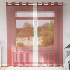 Cortinas de voile com ilhós 2 pcs vermelho tinto