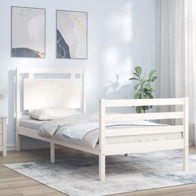 Estrutura de cama com cabeceira 100x200cm madeira maciça branco
