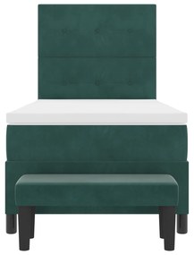 Cama Box Spring com Colchão &amp; Banco Verde Escura 90x200 cm Veludo