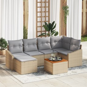 Conjunto de Sofá de Jardim de 7 Peças com Almofadas Bege Poly Rattan A
