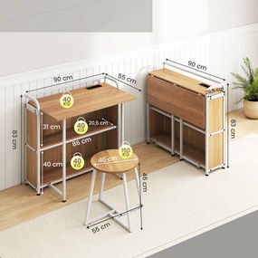 Secretária dobrável com tomada, com banco, com prateleiras e estrutura em metal 90 x 55 x 83 cm