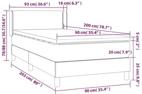 Cama com molas/colchão 90x200 cm veludo cinza-escuro