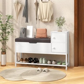 Banco para entrada para sapatos 100 x 30 x 68 cm com caixa rebatível e 2 portas Almofada de assento Branco
