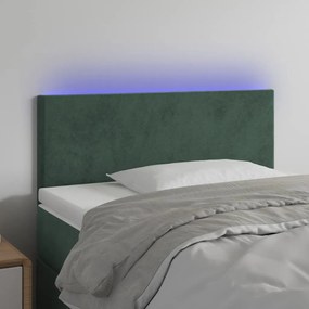 Cabeceira de cama c/ luzes LED veludo 90x5x78/88cm verde-escuro