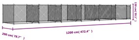 Jaula para cão com portas 12x2x1,5 m aço galvanizado cinzento