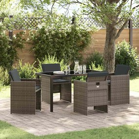 vidaXL Conjunto de Jantar para Jardim de 5 Peças com Almofadas Cinza Vime PE