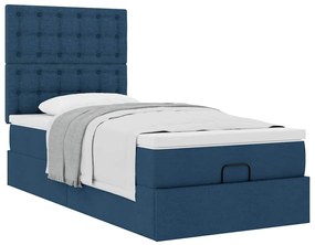 Cama otomana com colchão 100x200 cm tecido azul