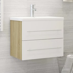 vidaXL Armário + lavatório embutido derivados de madeira branco/sonoma