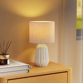 Candeeiro de Mesa com Base de Cerâmica e Ecrã de Linho Estilo Retro com Interruptor E27 40W Ø22x39 cm Branco e Bege