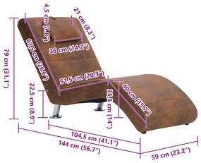 Chaise longue com almofada camurça artificial castanho