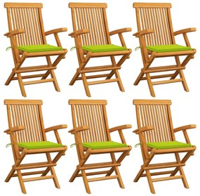 vidaXL Cadeiras jardim c/ almofadões verde brilhante 6 pcs teca maciça