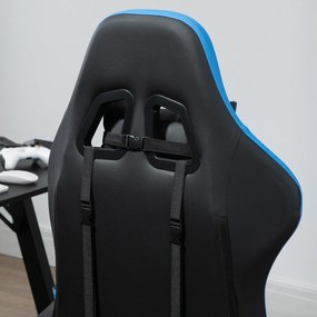 Cadeira Gaming Cadeira Gamer de Pele PU Reclinável 135° Apoio para a Cabeça e Apoio para os Pés 65x65x121-129 cm Preto e Azul