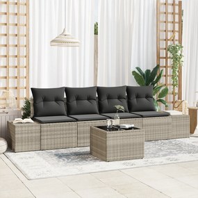 Conjunto de Sofá de Jardim de 5 Peças com Almofadas Cinza Claro Vime R