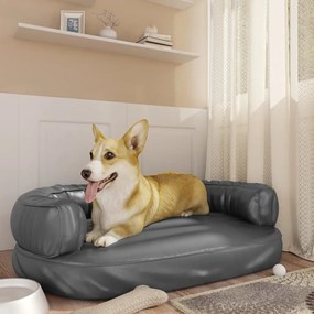 vidaXL Cama p/ cães espuma ergonómico 88x65 cm couro artificial cinza