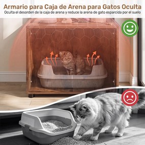 Móvel para Gatos com Armário para Caixa de Areia (NÃO INCLUIDA), 60 x 45 x 141 cm, Estantes Multinível, Castanho
