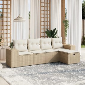 5 pcs conjunto de sofás p/ jardim com almofadões vime PE bege