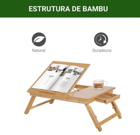 Mesa para computador portátil Bambu dobravel Altura ajustável 1 gaveta