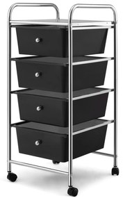 Carrinho multifuncional de armazenamento móvel com 4 gavetas e rodas 37 x 32 x 76 cm Preto