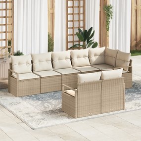 Conjunto de Sofá de Jardim vidaXL de 8 Peças com Almofadas Bege Rattan Polímero