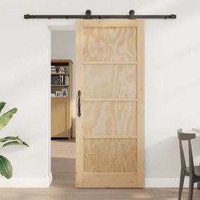 Porta Deslizante vidaXL com Conjunto de Ferragens 83x202 cm Madeira de Pinho Maciça