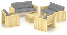 vidaXL 5 pcs conjunto lounge de jardim com almofadões pinho impregnado