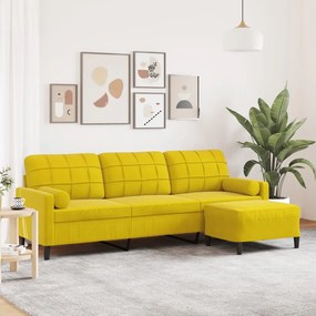 Sofá de 3 lugares com apoio de pés 210 cm veludo amarelo