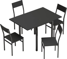 HOMCOM Conjunto de Jantar com Mesa Extensível e Cadeiras Empilháveis, Preto | Aosom Portugal