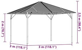 Gazebo com telhado 3x3 m antracite